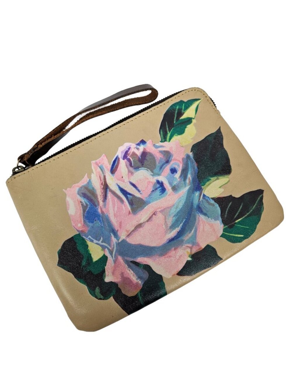 Patricia Nash Cassini Painted Floral Leather Fringe Wristlet Clutch
